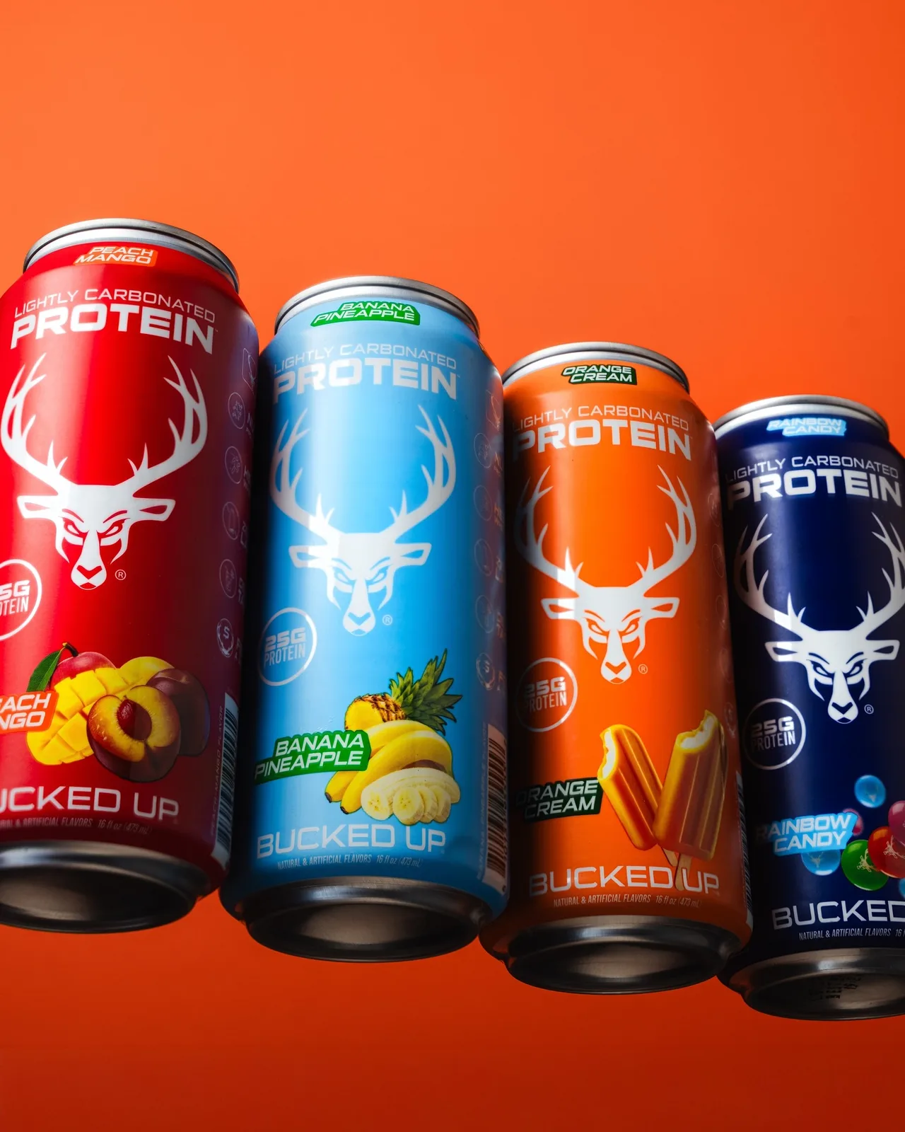 Bucked Up sports-nutrition supplement tubs and flavors lineup